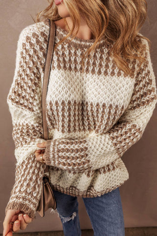 Cable Knit Drop Shoulder Round Neck Sweater