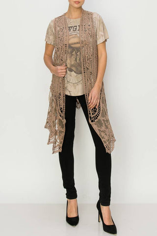 CROCHET VEST WITH LACE LAYER