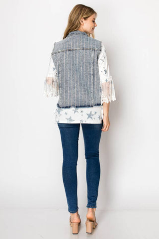 Stunning Denim Vest With Stripe Sparkle Designs