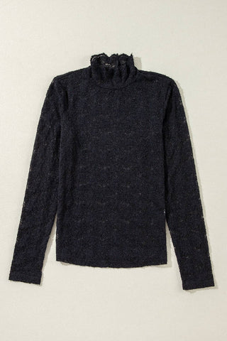 Floral Lace High Neck Long Sleeve Top