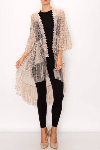 Ethereal Lace Tiered High-Low Kimono Cardigan