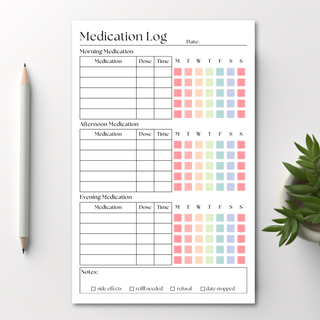 Medication and Vitamin Log: 50 Page Tear-Off Notepad