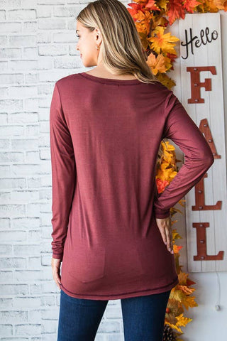 V NECK SOLID TOP WITH STITCH
