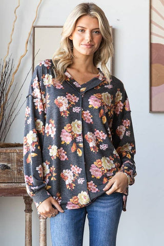 LONG PUFF SLEEVE FLORAL PRINT TOP
