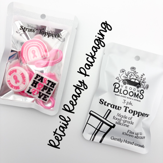 Straw Topper 3 pack - Breast Cancer Awareness, Pink Ribbon