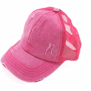 Distressed Mesh Back High Pony CC Ball Cap BT13