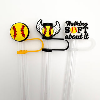 Straw Topper 3 pack - Softball, Nothing Soft About It