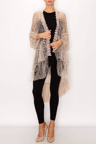 Ethereal Lace Tiered High-Low Kimono Cardigan
