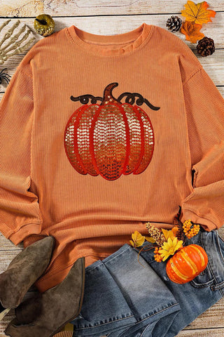 Sequin Ribbed Pumpkin Top