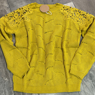 Lace Shoulder Sweater - Yellow