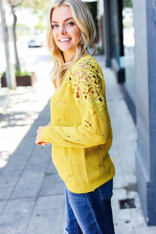Lace Shoulder Sweater - Yellow