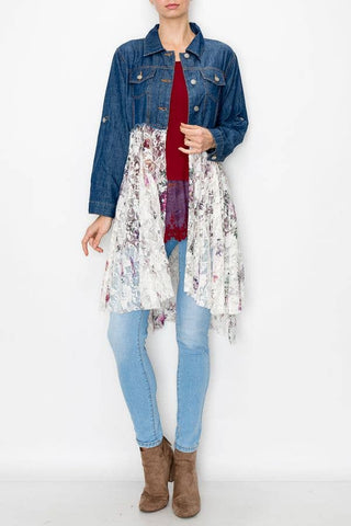 CROPPED DENIM JACKET WITH LACE LAYER