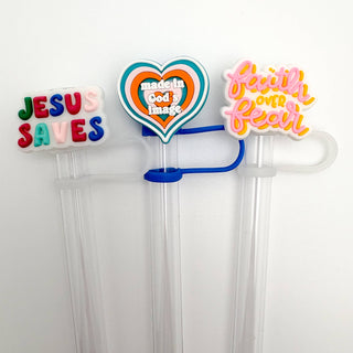 Straw Topper 3 pack - Jesus Saves, Gods Image, Christian
