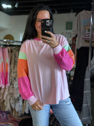 Color Block Sleeve Detail Long Sleeve Top