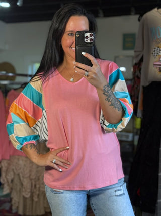 Mixed Stripe 3/4 Top