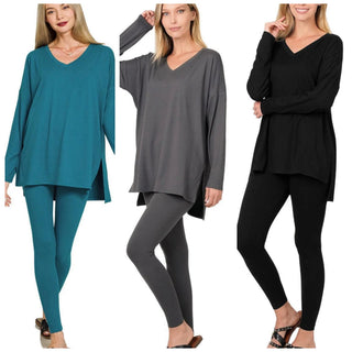 ZENANA FULL SIZE BRUSHED MICROFIBER TOP AND LEGGINGS LOUNGE SET