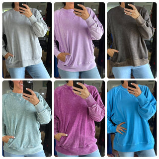 Mineral Washed Crew with Pockets