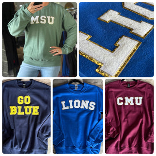 Game Day Glitter Letter Crewnecks