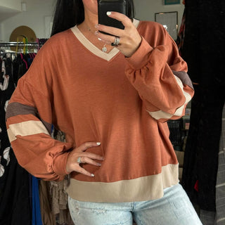 Autumn Stripes V Neck