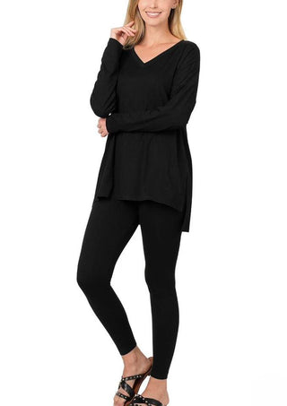 ZENANA FULL SIZE BRUSHED MICROFIBER TOP AND LEGGINGS LOUNGE SET