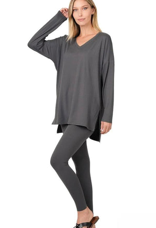 ZENANA FULL SIZE BRUSHED MICROFIBER TOP AND LEGGINGS LOUNGE SET