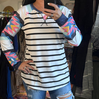 Aztec Stipe Mixed Media Top