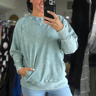 Mineral Washed Crew with Pockets