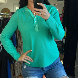 Green Ribbed Henley