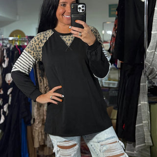 SOLID AND STRIPED AND ANIMAL PRINT CONTRAST TOP