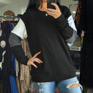 Black Color Block Sleeve Crewneck