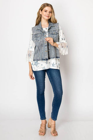 Stunning Denim Vest With Stripe Sparkle Designs