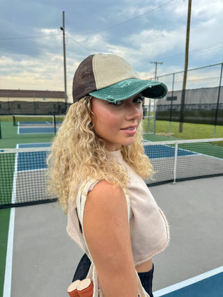 Tri-Color Stone Washed Cross Criss Cross High Pony C.C Ball Cap BT781