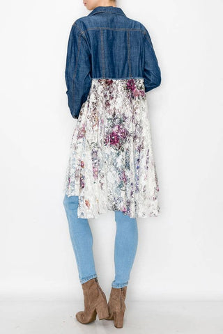 CROPPED DENIM JACKET WITH LACE LAYER