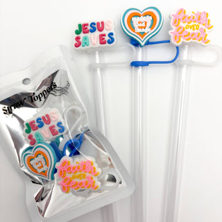 Straw Topper 3 pack - Jesus Saves, Gods Image, Christian