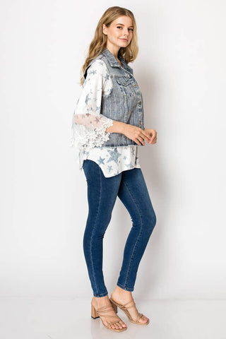 Stunning Denim Vest With Stripe Sparkle Designs