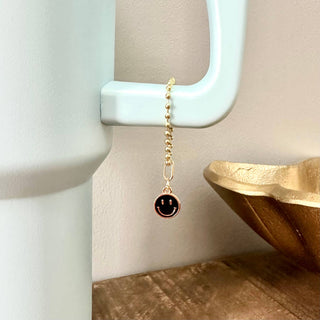 Mini Tumbler Charm Happy Face Gold Ball Chain Black