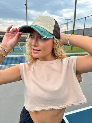 Tri-Color Stone Washed Cross Criss Cross High Pony C.C Ball Cap BT781