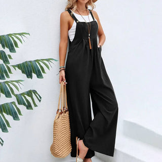 Mid-waist retro solid color loose casual fashion suspenders