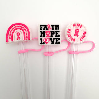 Straw Topper 3 pack - Breast Cancer Awareness, Pink Ribbon