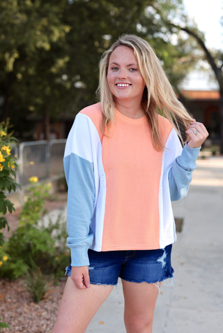 Let's Go Sweatshirt- Blue Skies (Slate/White/Coral)