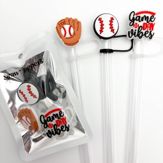 Straw Topper 3 pack - Baseball, Glove, Game Day Vibes