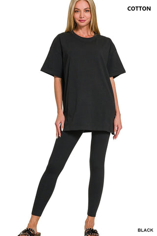 Cotton round neck top & legging set