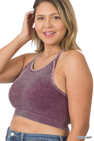 PLUS WASHED RIBBED SEAMLESS CROPPED CAMI TOP
