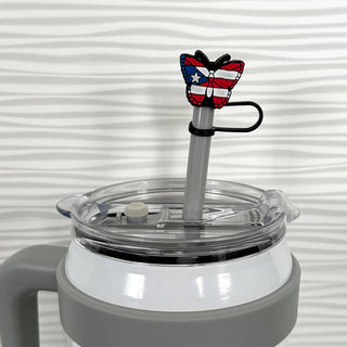 Straw Cover Topper American Flag Butterfly USA 10mm