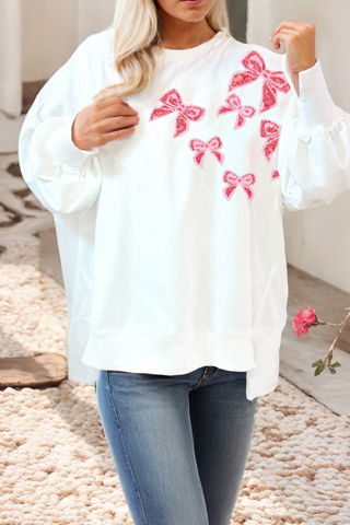 Sequin Bowknot High Low Oversize Sweatshirt