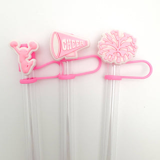Straw Topper 3 pack - Pink Cheer, Pom Pom, Cheerleader Jump