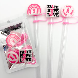 Straw Topper 3 pack - Breast Cancer Awareness, Pink Ribbon