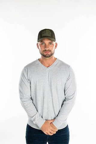 Five Panel Trucker Hat: Painted American Flag (Olive/Black)