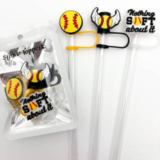 Straw Topper 3 pack - Softball, Nothing Soft About It