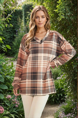 LONG PUFF SLEEVE MULTI PLAID TOP